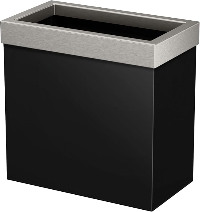 Gatco 1918SN Modern Rectangle Waste Basket, Matte Black and Satin Nickel Combo by Gatco