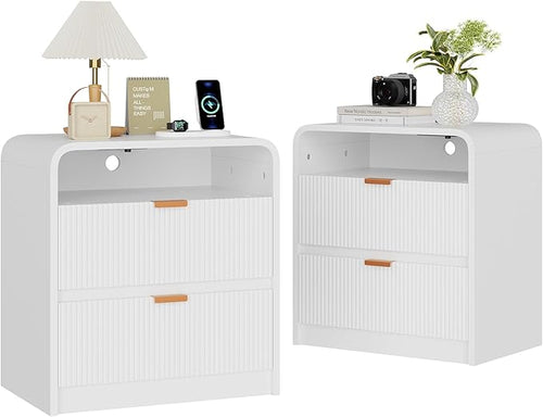 24” Fluted Nightstand Set of 2, Modern Bedside Table by Unknown