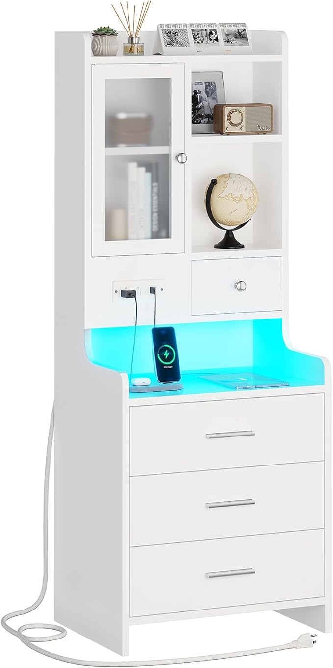 ADORNEVE Tall Night Stand with Charging Station and LED Lights, 49.2" by ADORNEVE