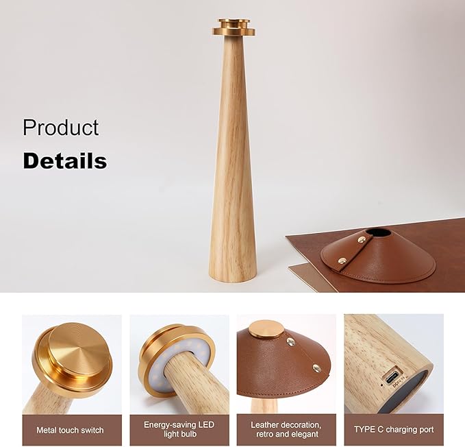 Battery Operated LED Table Lamps, 2000mAh Cordless Desk Lamp - Image 3
