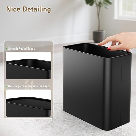Veelesa Small Bathroom Trash Can 2.4 Gallon Wastebasket, Slim Metal Garbage Can - Image 4