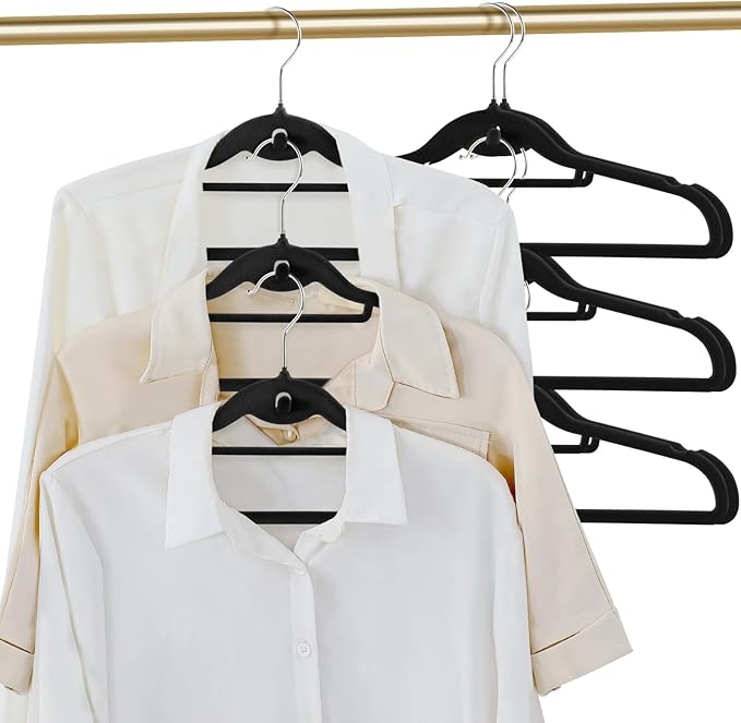 Velvet Clothing Hangers Slim Stackable Non-Slip Black Suit Hanger Space Saving - Image 2