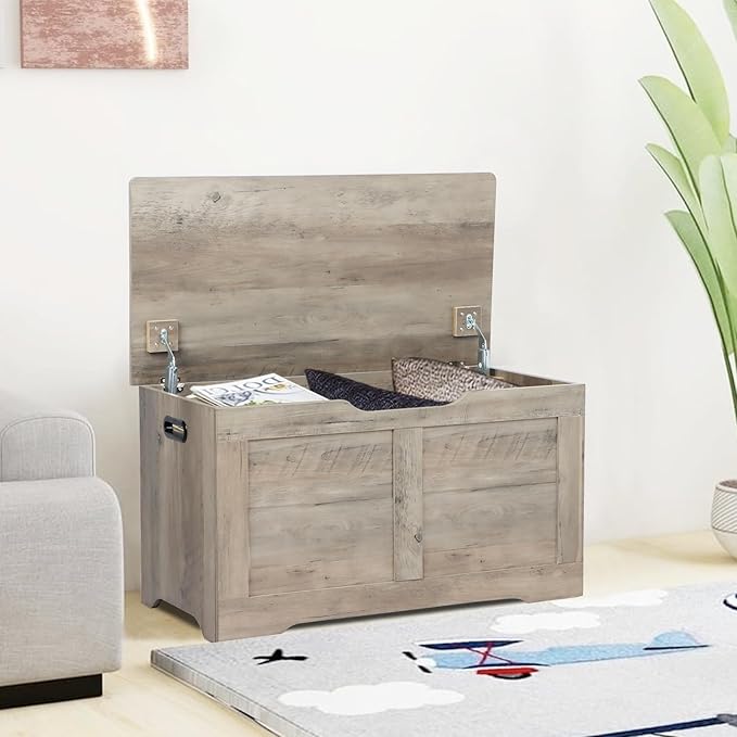 Timberer 31.5" Storage Chest, Wooden Storage Bench, Lift Top Toy Chest - Image 8