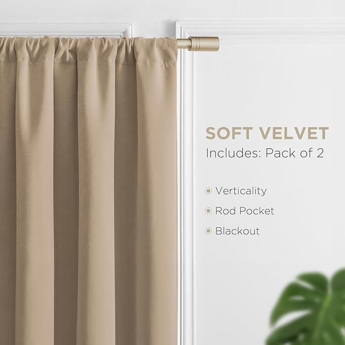 Joydeco Toffee Brown Velvet Curtains 90 Inches 2 Panels, Luxury Thermal - Image 3