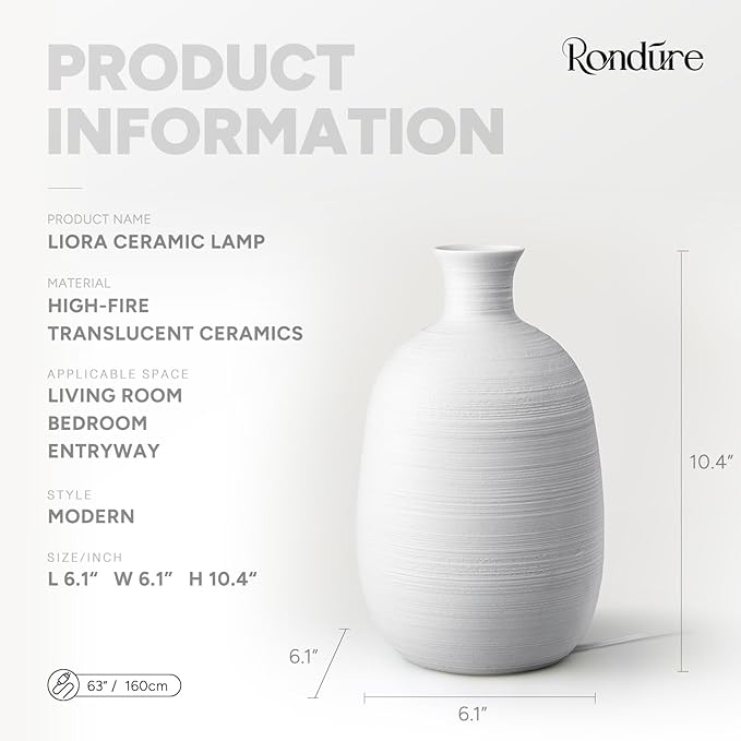RONDURE 10.4" Modern Ceramic Table Lamp, Fully Dimmable Modern Bedside Lamps - Image 3