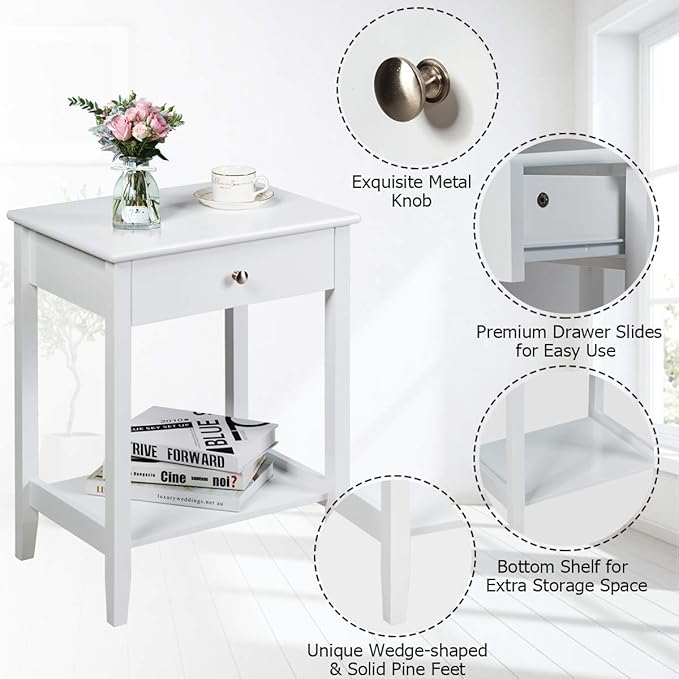 Giantex Nightstand Wooden 2-Tier Couch Sofa Side Table - Image 4