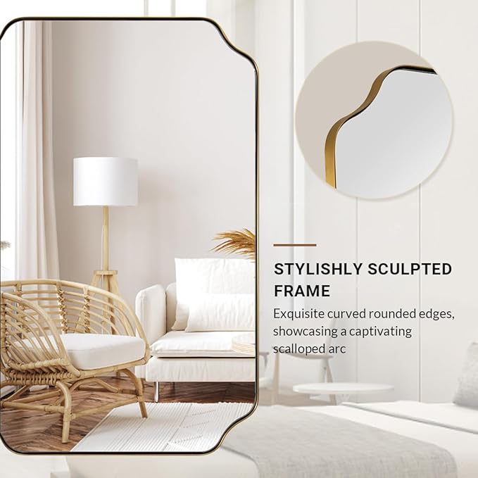 ANDY STAR 30"x55" Large Bathroom Mirror, Brushed Brass Full Length Wall Mirror - Image 6