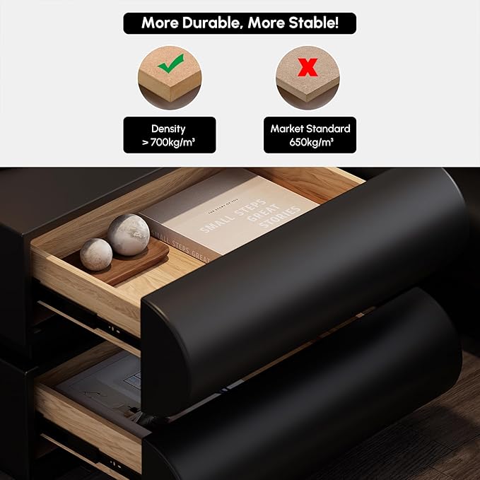homary Smart Nightstand Modern Black Leather Nightstands - Image 5