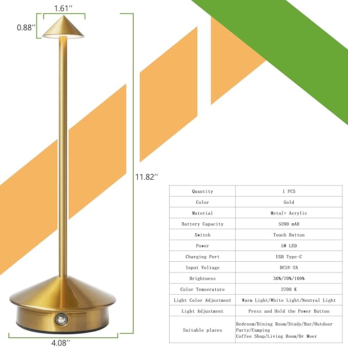 Cordless LED Table Lamp, Rechargeable 5200mAH Battery Operated Lamp - Image 7
