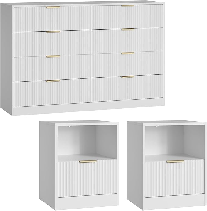 8 Drawer Dresser & Nightstand Set 3-Piece, 55” Wide Bedroom Set Night Stand Set - Image 6
