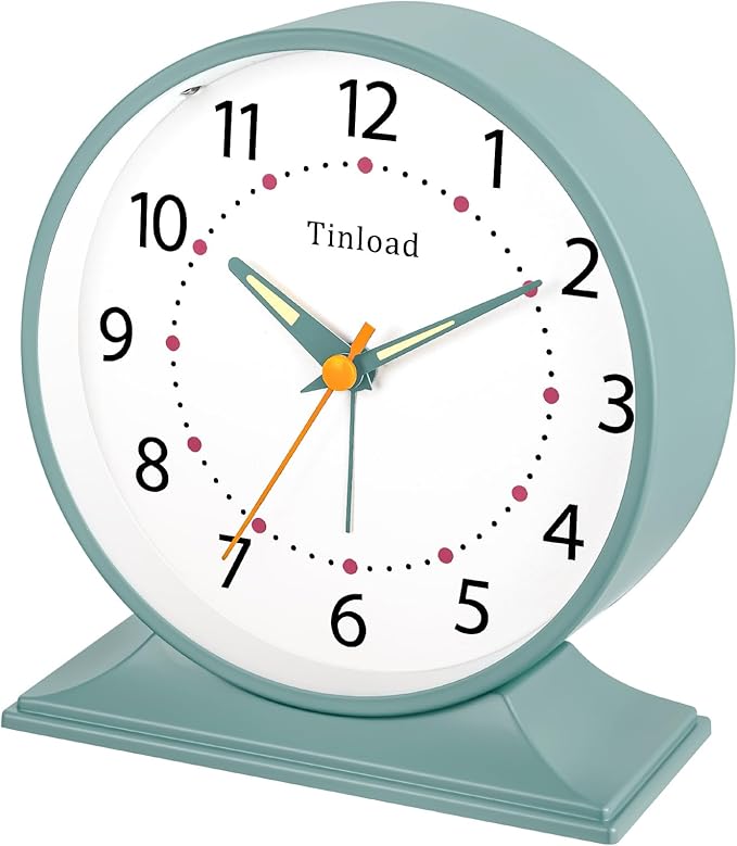 4.5" Antique Retro Analog Alarm Clock, Small Silent Bedside Desk Clock - Image 2