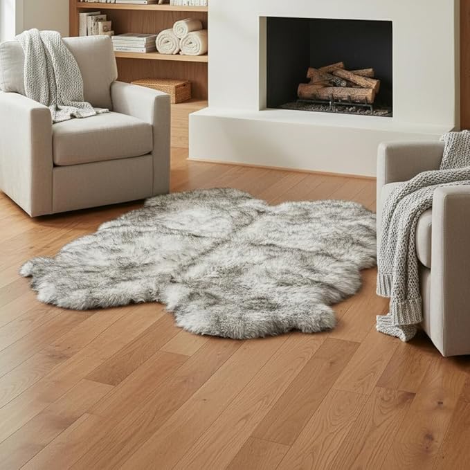 Super Area Rugs Premium Genuine Sheepskin Rug 4' x 6' Long Fur Soft & Natural by SuperAreaRugs
