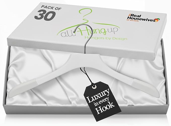 Premium Luxe Wooden Hangers for Women, Wide Shoulder Design for Dresses by AllHungUpHangers