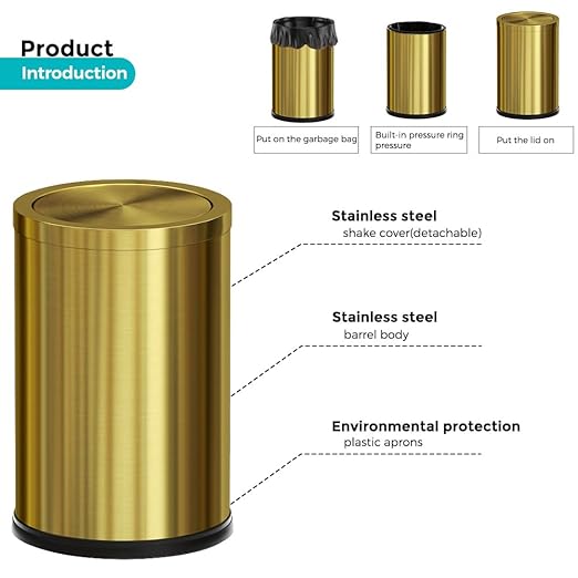 4.7 Gallon/18L Stainless Steel Bathroom Trash Can, Elegant Waste Basket - Image 5