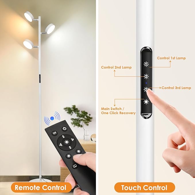 White Floor Lamp with Remote Tall Standing Lamps 30W LED Tree Floor Lamp with 3 - Image 5