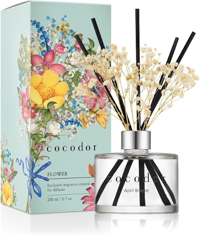 COCODOR Reed Diffuser Set with Preserved Baby's Breath with Sticks/April Breeze by Cocodor
