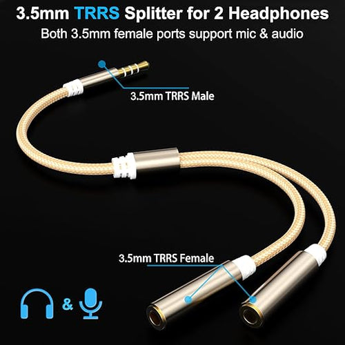 3.5mm TRRS Splitter for 2 Headphones 1FT 2-Pack, Audio & Mic, 3.5 mm Aux Jack - Image 2