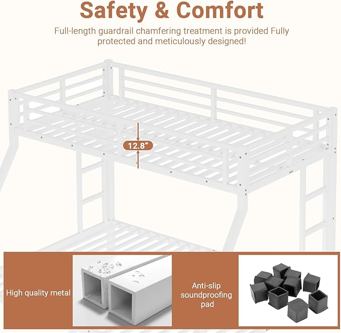 Twin XL Over Queen Bunk Bed Frame, Heavy Duty Metal Loft Bed - Image 6