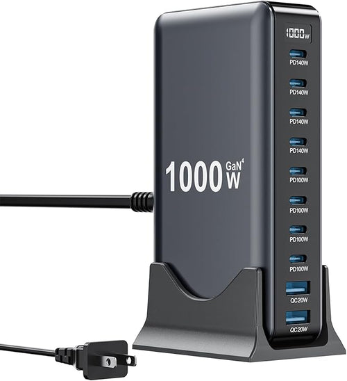 1000W USB C Charger Block, 10-Port USB C Charging Station GaN IV Travel by SMSASOEO