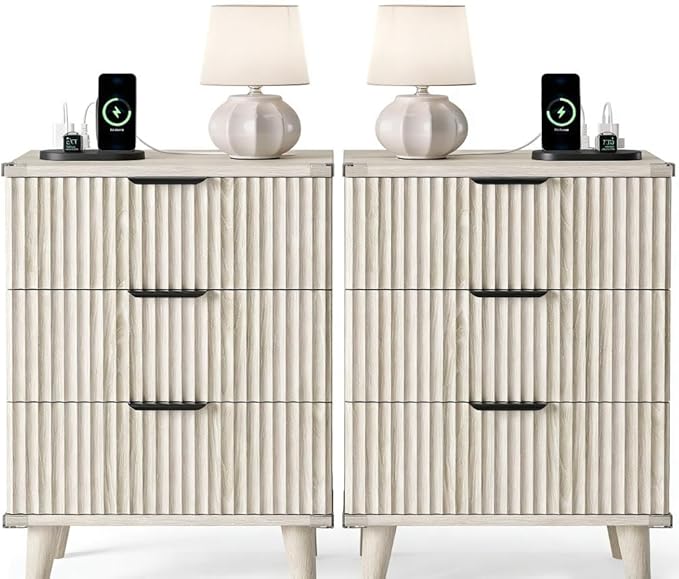 Lulive Wood Night Stand Set 2 Fluted Dresser by Lulive