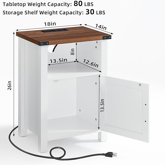 Joaxswe Nightstand with Charger Station and USB Port, 18 Inch Farmhouse Night - Image 2