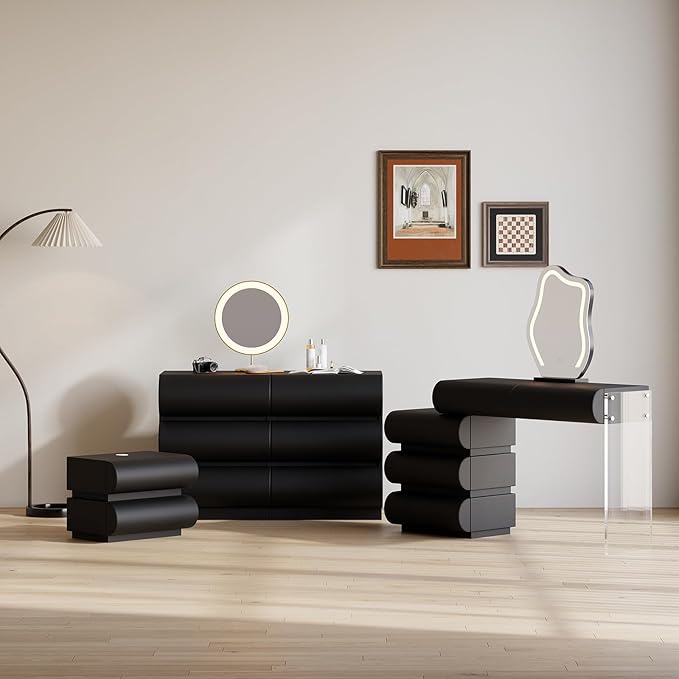 homary Smart Nightstand Modern Black Leather Nightstands - Image 7