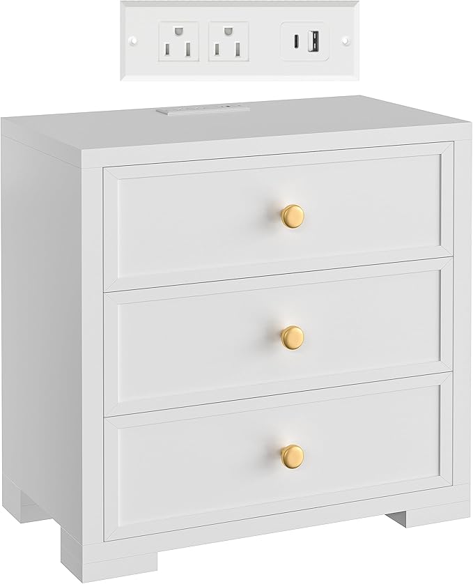 COWMOU Nightstand with Drawers 3 Drawer Night Stand with Charging Station by COWMOU