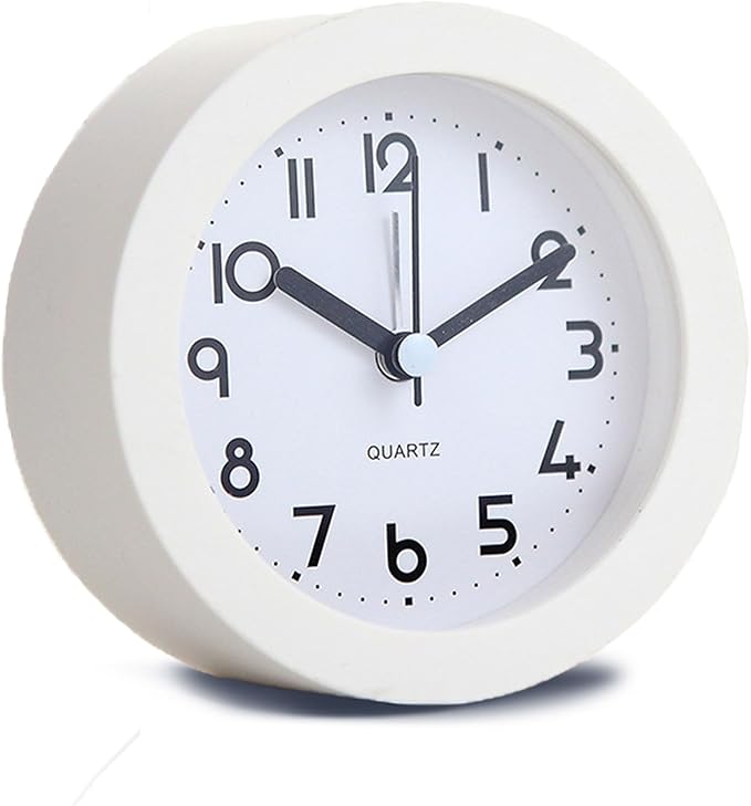 Alarm Clock with Backlight, 4 Inches White Desk Clock by HIQU+and+HIST