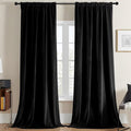 Joydeco Black Velvet Curtains 96 inch Length 2 Panels, Luxury Blackout Rod by JOYDECO
