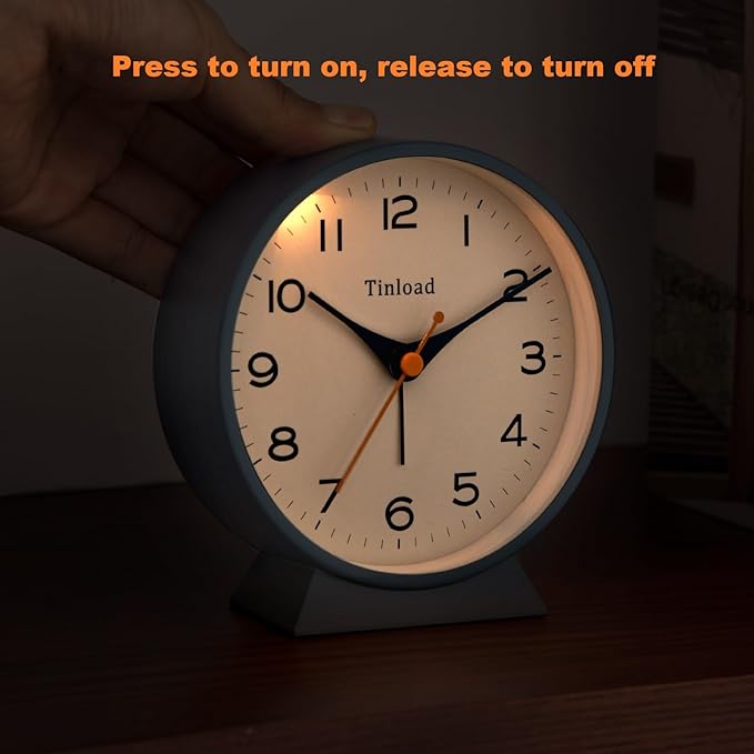 4.5" Battery Operated Retro Analog Alarm Clock, Small Silent Bedside Desk Clock - Image 5