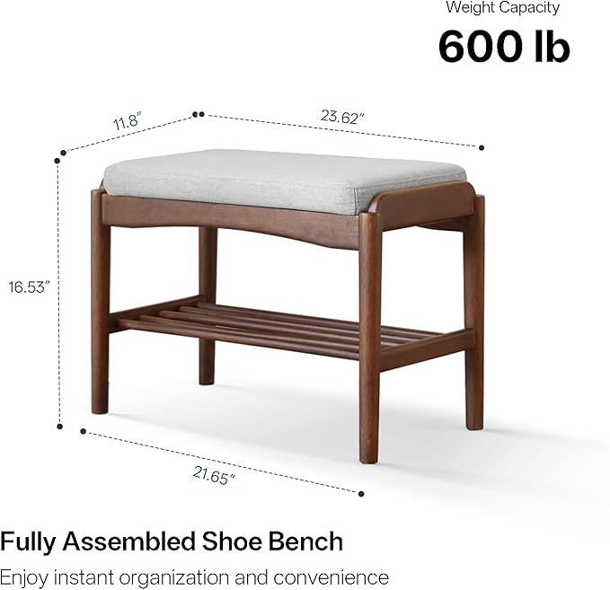 Black Walnut Shoe Bench Assembled, Solid Wood Shoe Rack Bench - Image 2