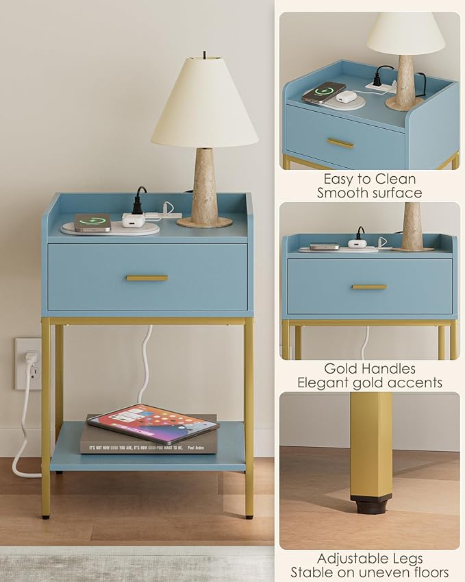 Masupu Nightstand with Charging Station, 3-Tier Modern Bedside Night Stand with - Image 7