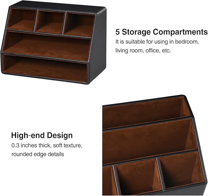 MEIBOOCH PU Leather Desk Organizer, Luxury Remote Control Holder - Image 5