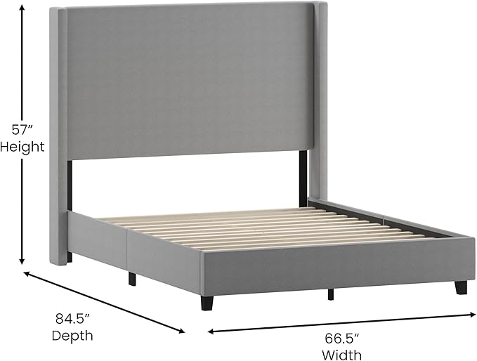 EMMA + OLIVER Nora Queen Size Faux Linen Upholstered Platform Bed - Image 2