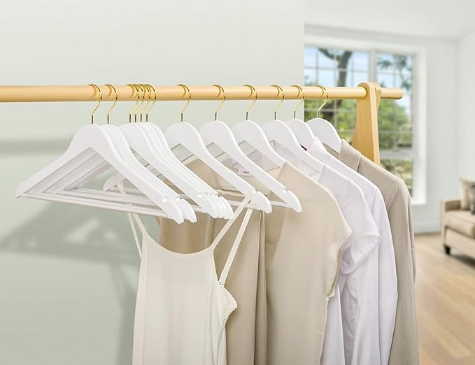 Amber Home 20 Pack Solid Wood Suit Coat Hangers, Smooth White Finish Wooden - Image 6