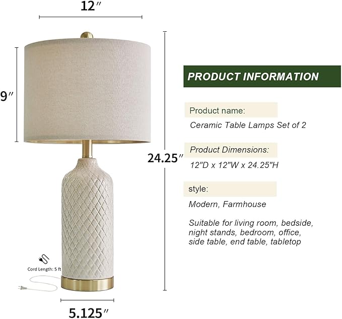 24.25" Table Lamps Set of 2 Modern Ceramic Lamps - Image 6