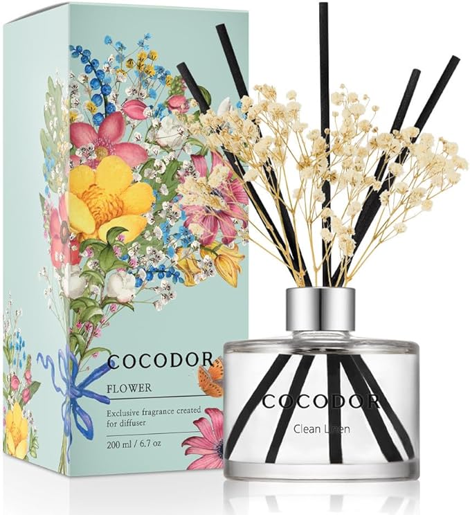 COCODOR Flower Reed Diffuser Set / 6.7oz / Clean Linen/Scent Diffuser by Cocodor