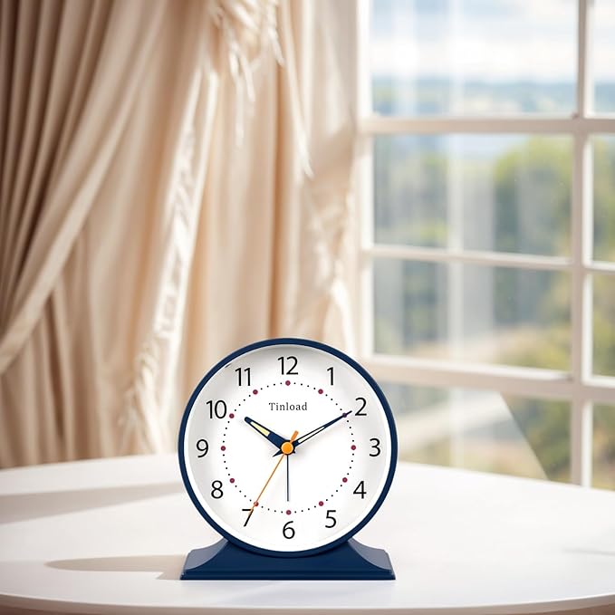 4.5" Antique Retro Analog Alarm Clock, Small Silent Bedside Desk Clock - Image 4