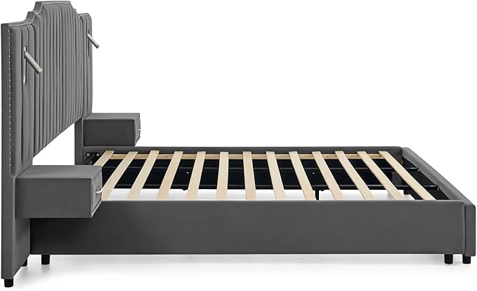 King Size Bed Frame with Storage, Luxury King Platform Bed Frame with Headboard - Image 8