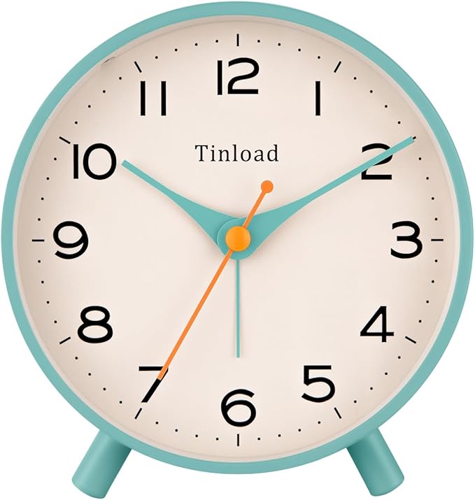 4.5" Antique Retro Analog Alarm Clock, Small Silent Bedside Desk Clock by Tinload