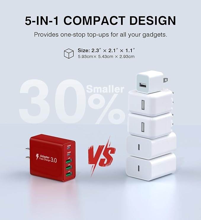 USB C Wall Charger Block, QC 3.0 USB A Multiport Plug, Type C Power Adapter - Image 4