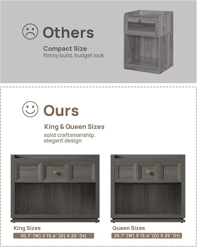 SICOTAS 31" Wide Nightstands Set of 2, Large Night Stands - Image 6