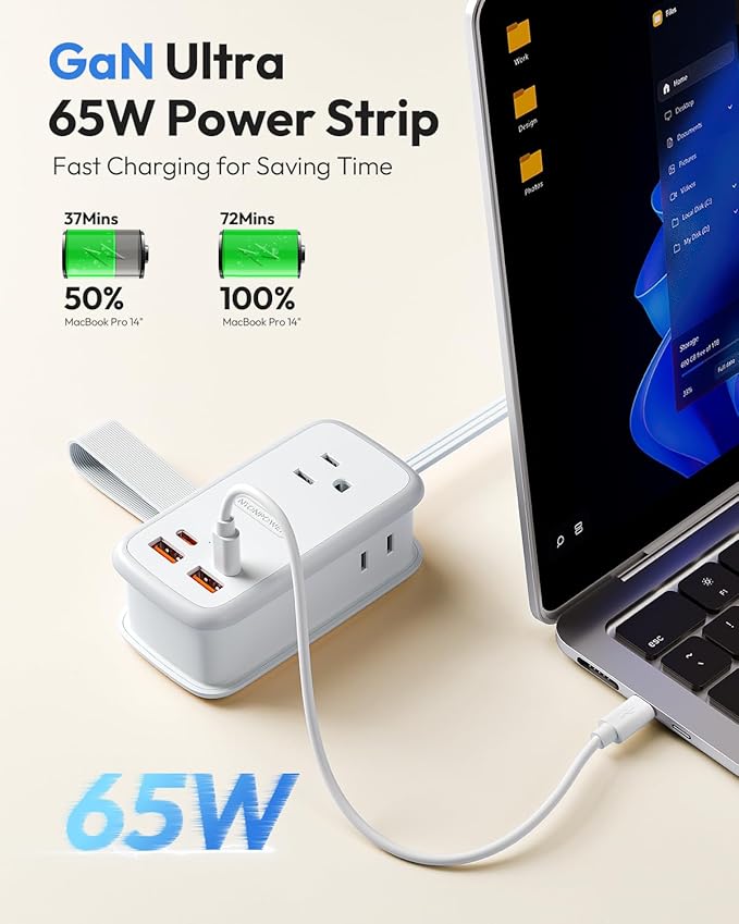 NTONPOWER GAN Ultra 65W USB Charging Station, 7 in 1 Travel Power Strip - Image 2