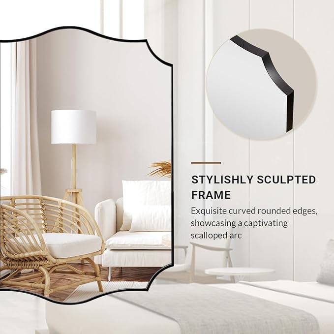 ANDY STAR Rectangle Mirror 24x40 Inch, Matte Black Scalloped Bathroom Mirror - Image 8