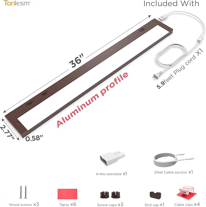 36 Inch Under Cabinet Lighting Plug in, 20W 120V 3 Color 3000K/4000K/5000K - Image 9