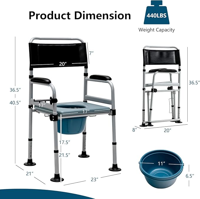 Goplus 4-in-1 Folding Bedside Commode, 440lbs Commode Chair - Image 6