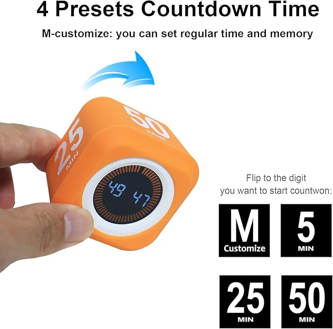 FCXJTU Rotating Pomodoro Cube Visual Timer 5, 10 50 Minutes Preset, - Image 4