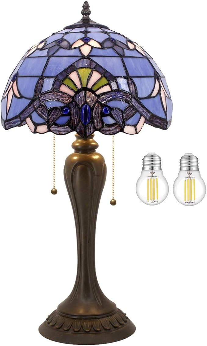 WERFACTORY Tiffany Lamp Stained Glass Table Bedside Lamp 12X12X22 Inches Blue by WERFACTORY