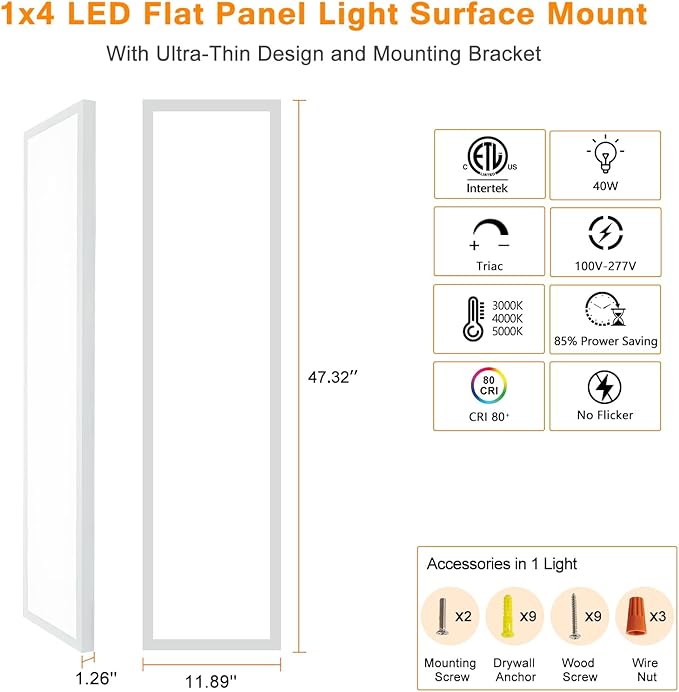 Mcacggo 1x4 LED Flat Panel Light Flush Mount 4-Pack, 3000K/4000K/5000K - Image 7