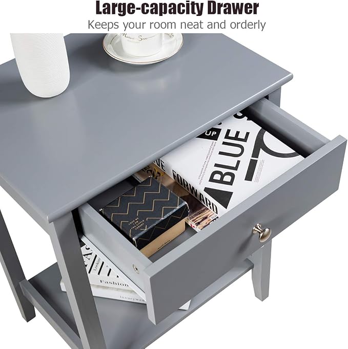 Giantex Nightstand Wooden 2-Tier Couch Sofa Side Table - Image 8